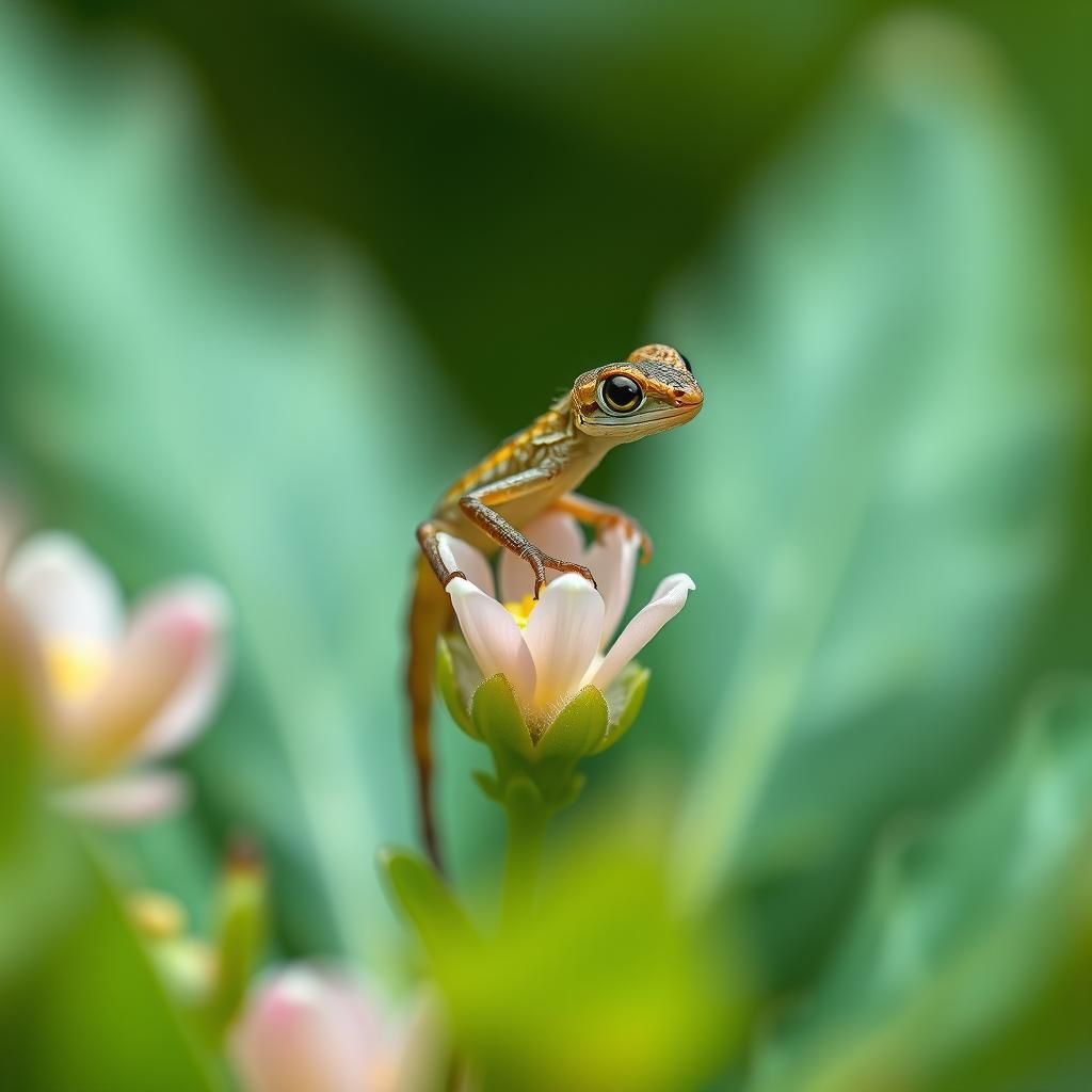 Miniature Dragon on Delicate Flower, Macro Photography