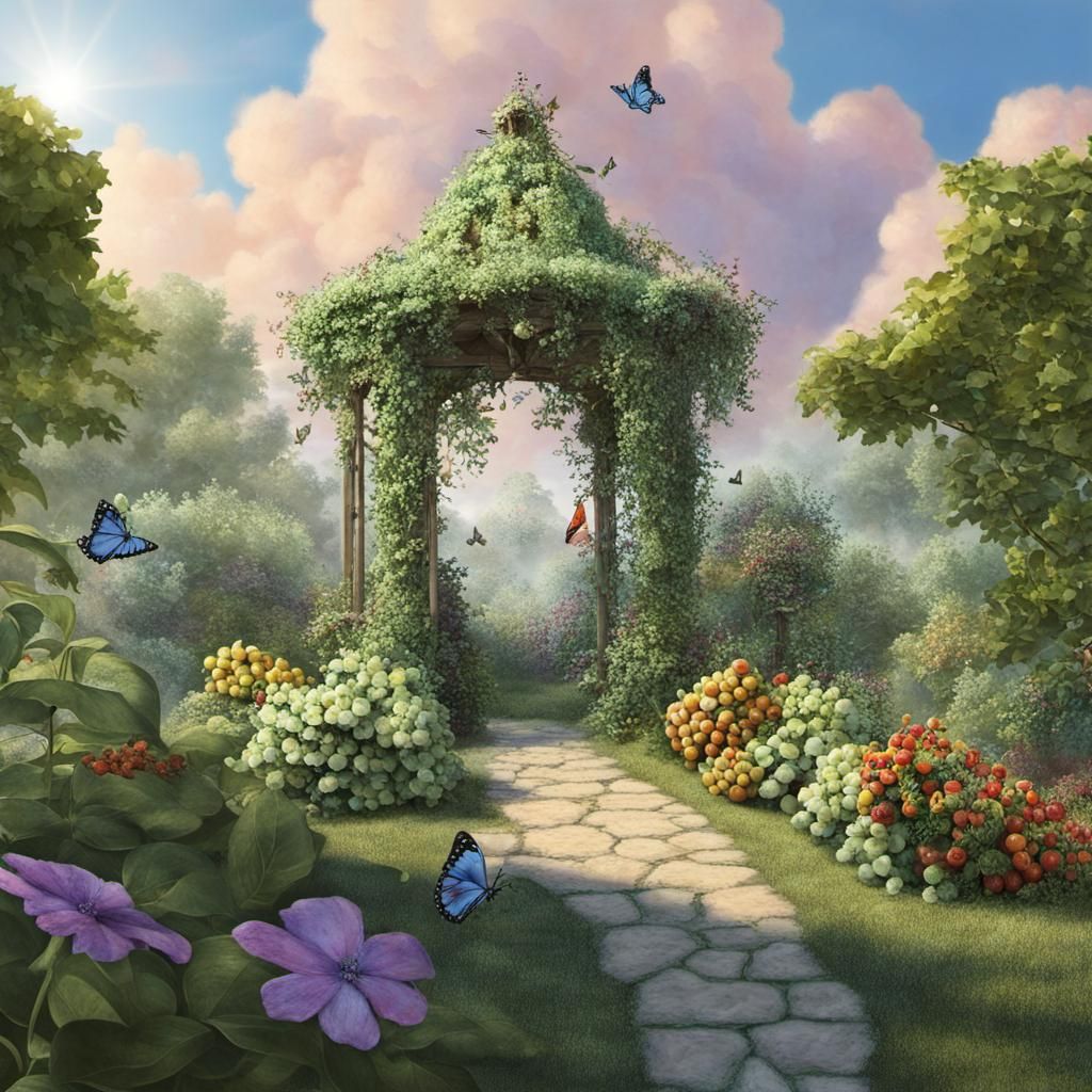 Cloud-Garden with Butterflies and Fruit