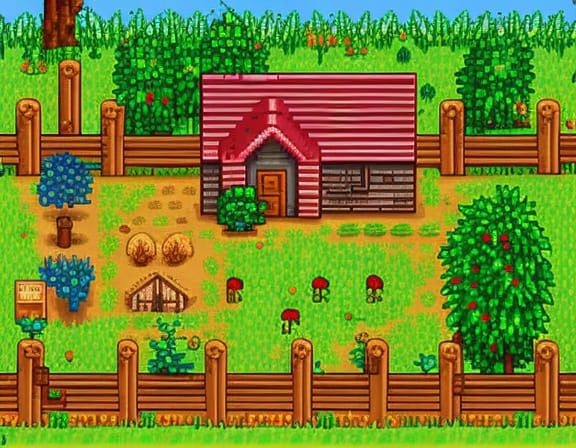 Pixel Art Farmhouse Cottage in Wheat Field