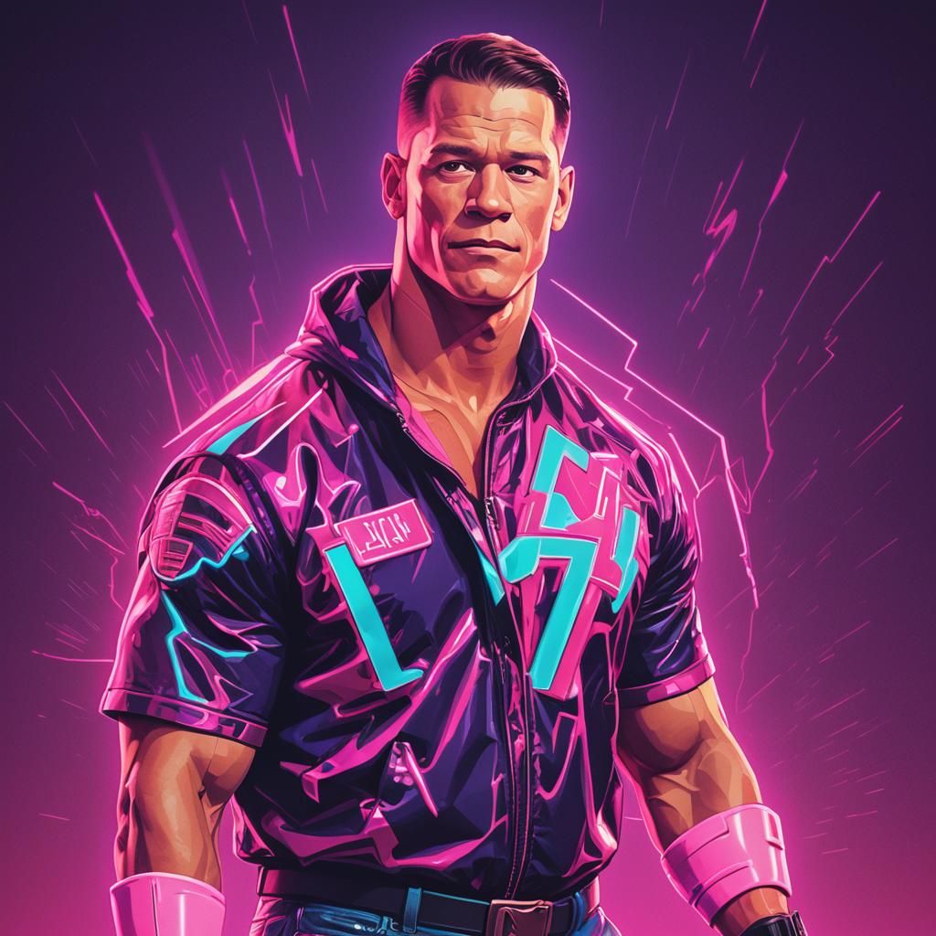 John Cena in Synthwave Neon Retro Style