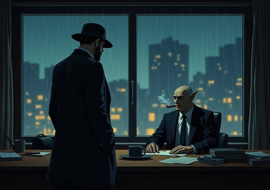 Noir Detective Meets Elf Mafia Boss in 80s Anime Style