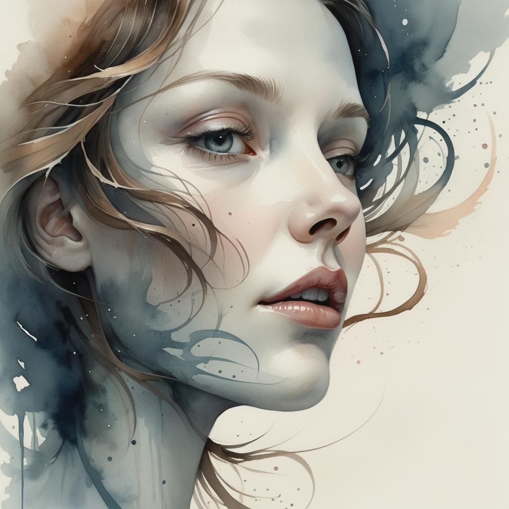 Dreamy Abstract Watercolor Brushstrokes Half-Profile