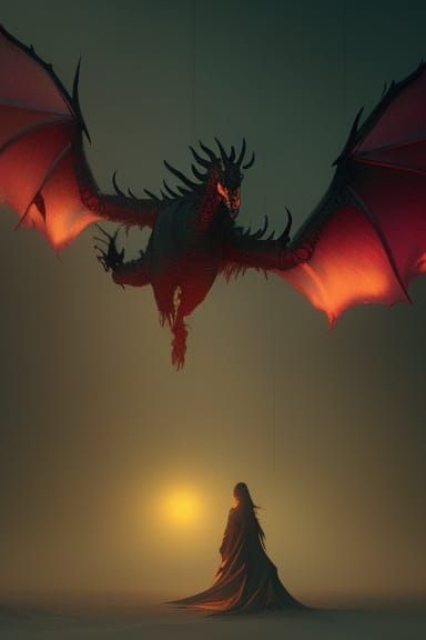 Dramatic Black Dragon in Fog: Dark Fantasy Art