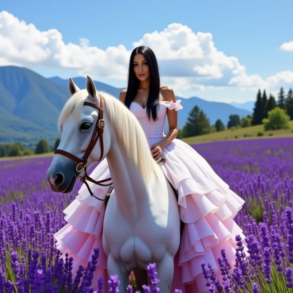Woman on Horse in Lavender Field, Digital Art