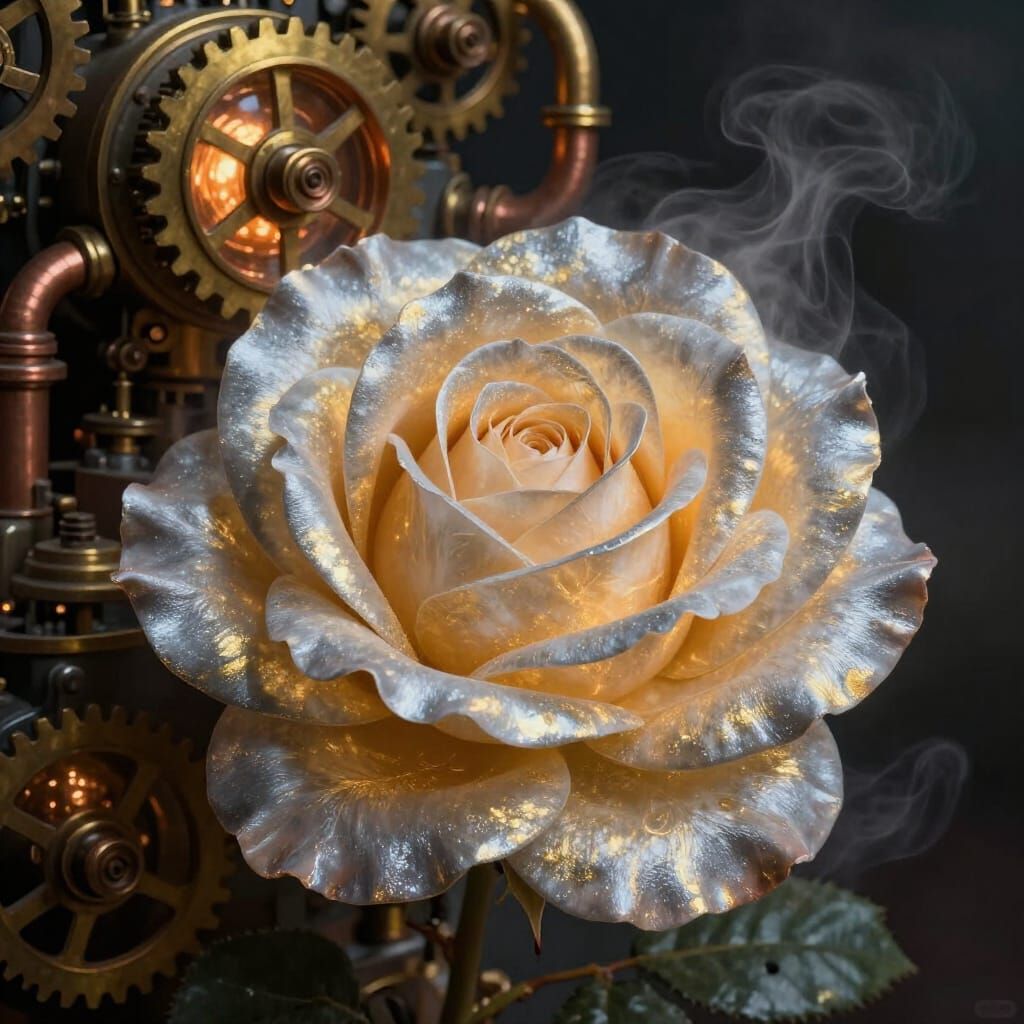 Ethereal Rose Meets Steampunk Engine in Luminescent Matte Pa...