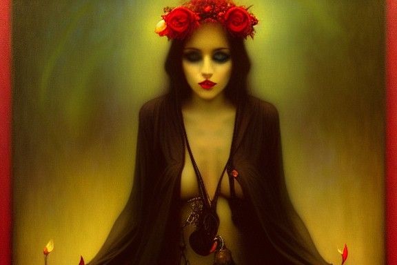 Sultry Angel of Death in Naif Art Style