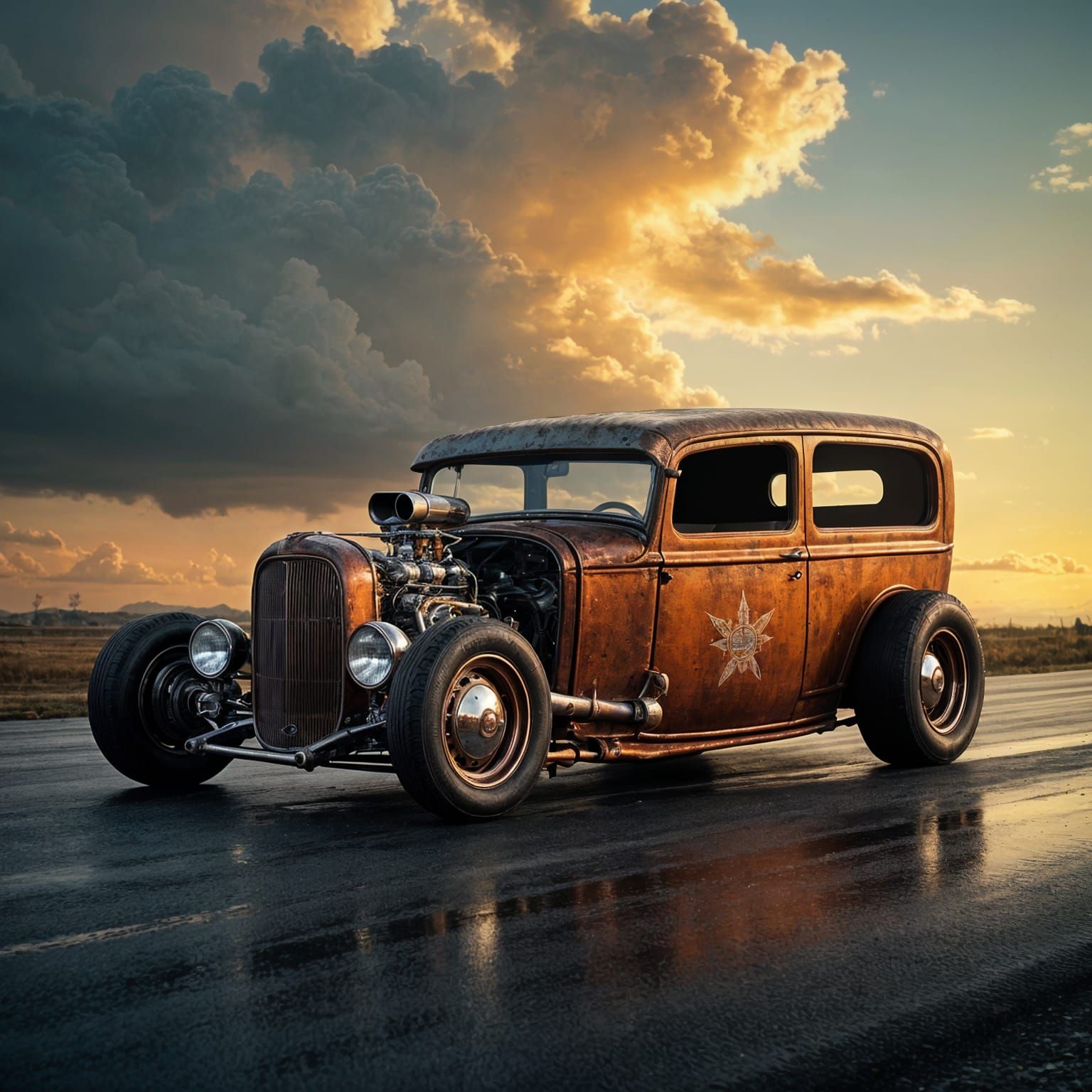 Vintage Ford Rat Rod at the Drag Strip