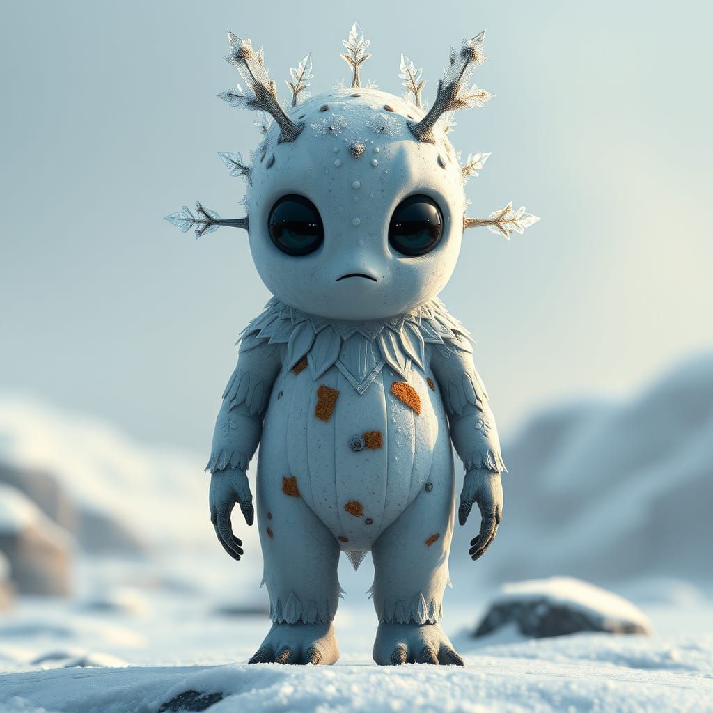 Snow Creature in Winter Landscape, Matte Painting Style