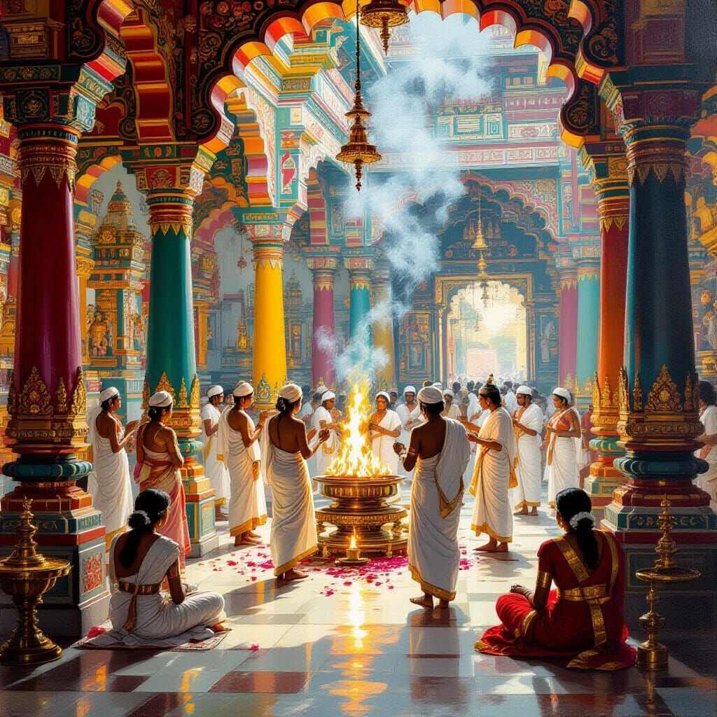 South Indian Temple Interior in Classical Indian Style