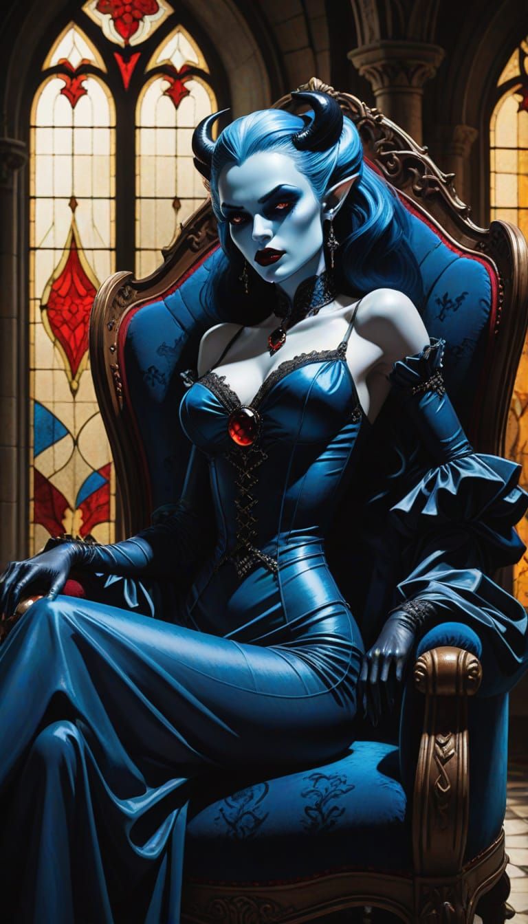 Blue Vampire Queen in Gothic Comic Book Art