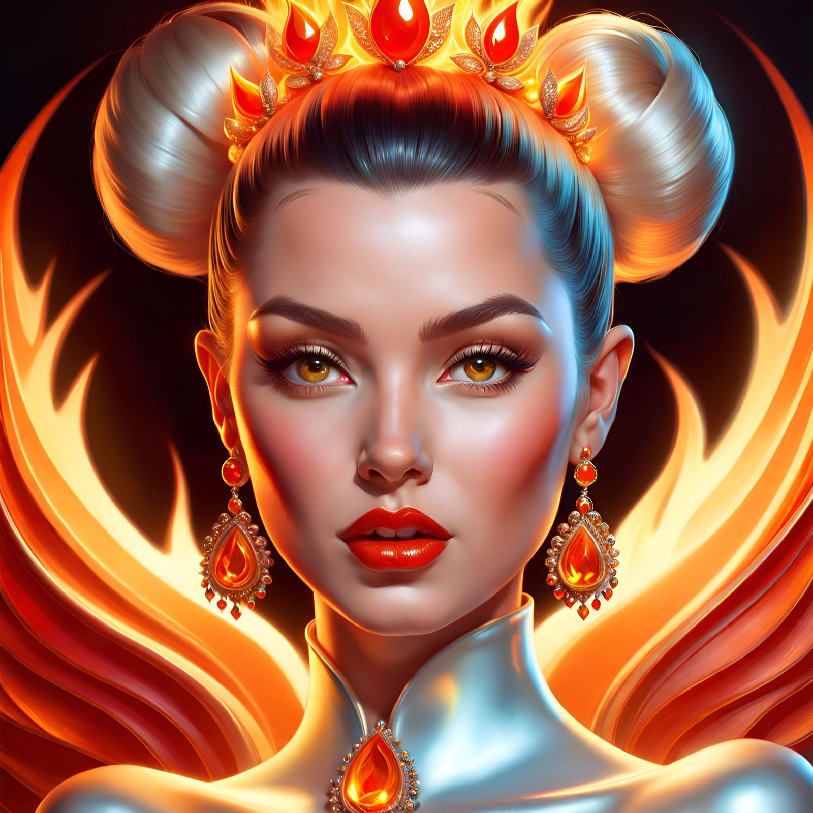 Gorgeous Woman with Jewels and Flames: 3D Render