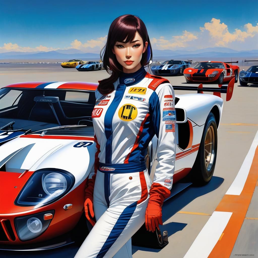 Female Race Car Driver in Manga Style