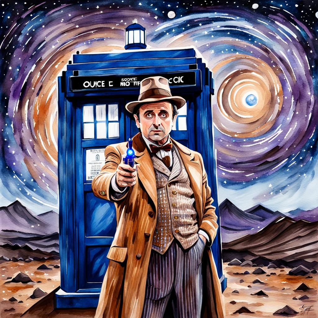 Seventh Doctor Portrait in Watercolor Mixed Media