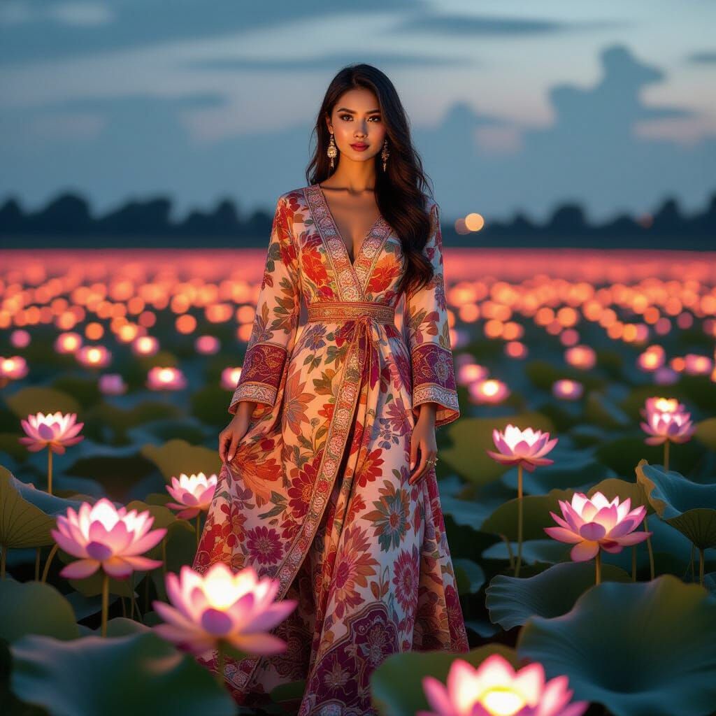 Bioluminescent Lotus Field: A Surreal Portrait