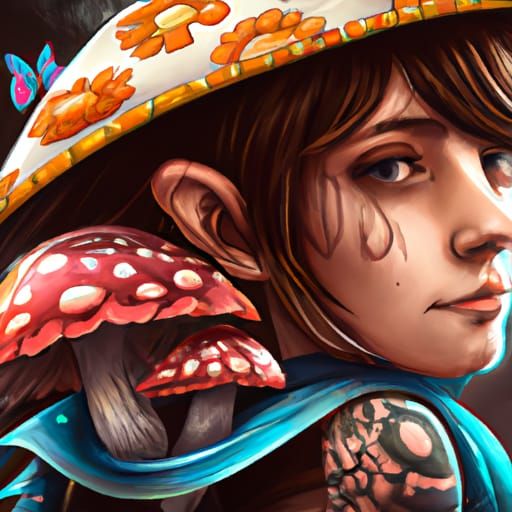 Mushroom Girl Flash Tattoo Art Portrait