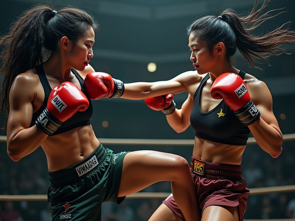 Japanese Kickboxer Roundhouse Kick in Hyper-Realistic Style