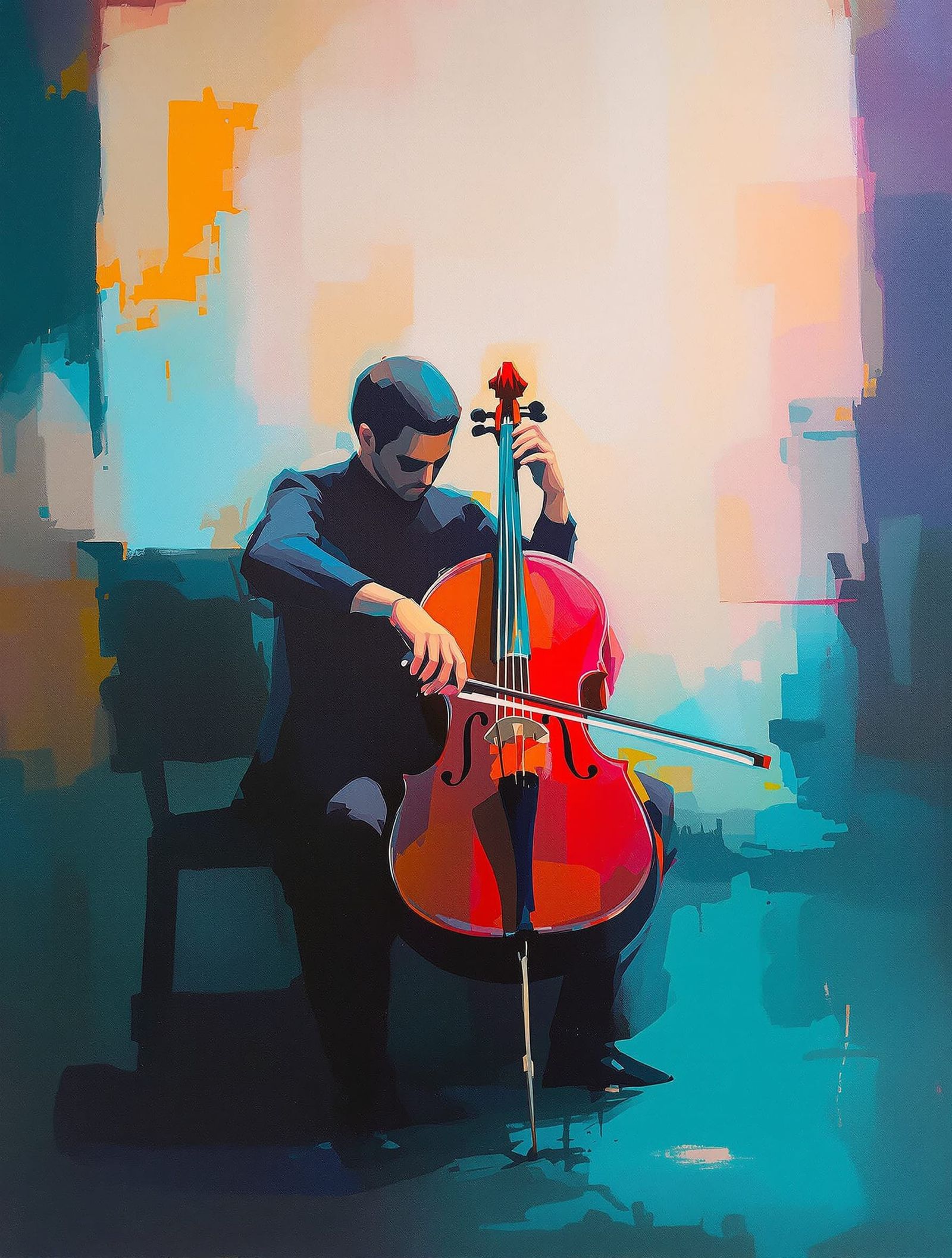 Cello Player Abstract Composition in Rothko Style