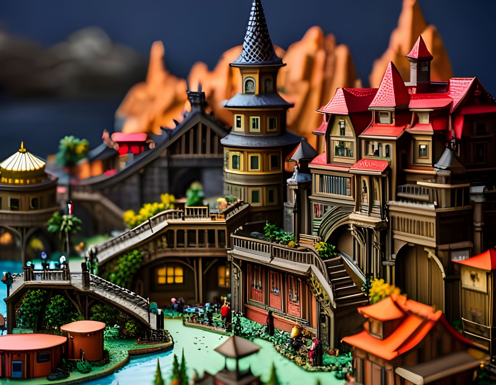 Miniature Gotham City in Gothic Art Style