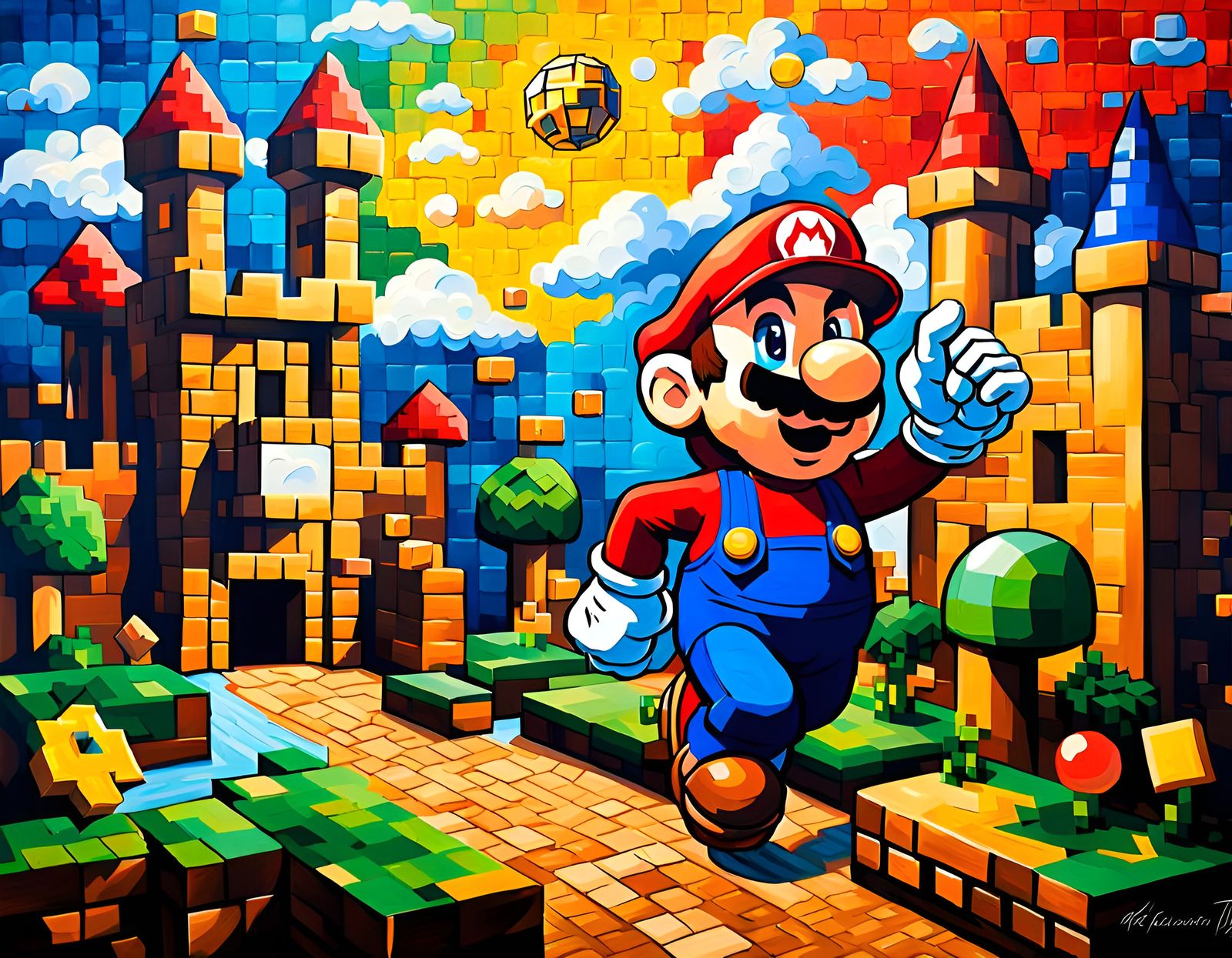 Neo-Impressionistic Super Mario World with Minecraft