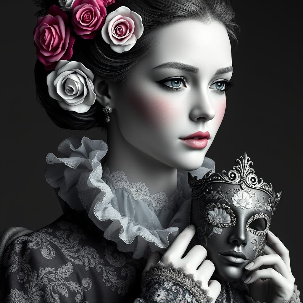 Elegant 18th-Century Beauty in Cyberpunk Style