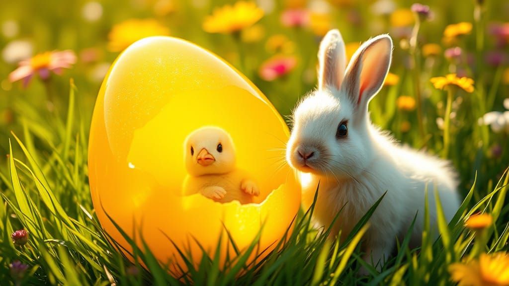 Glowing Easter Egg Scene in Whimsical Art Style
