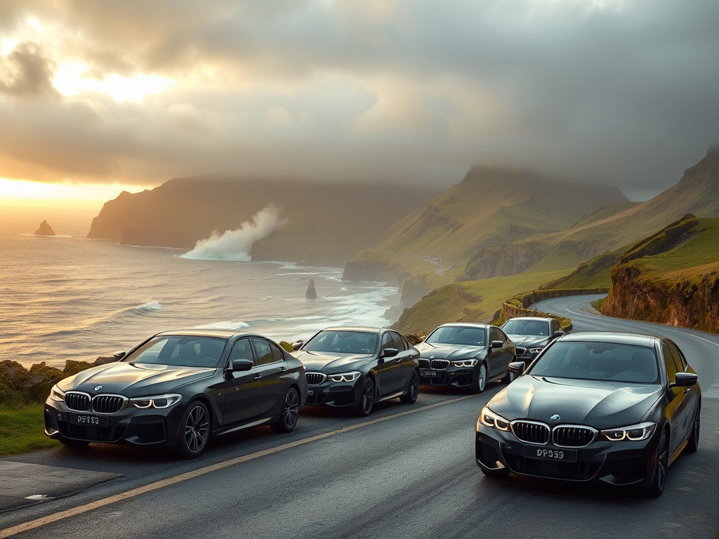 Black BMWs on Irish Coastal Road in 8K
