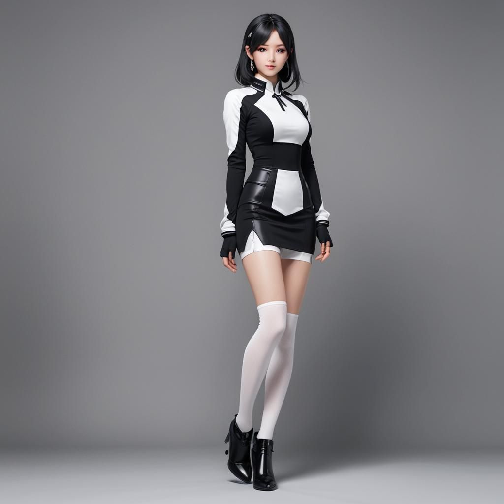 Anime Style Figure in Bodycon Dress, 3D Render