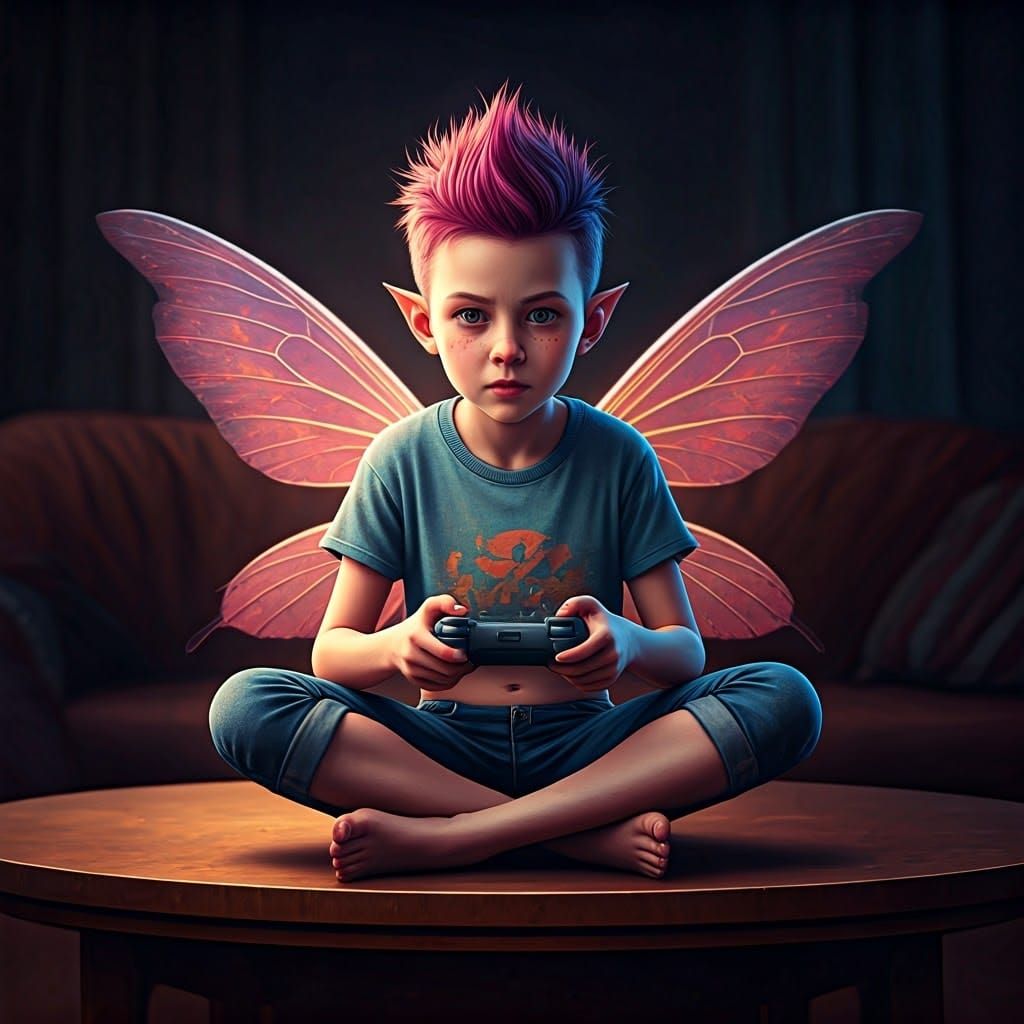 Fairy Gamer Girl in Art Nouveau Digital Fusion