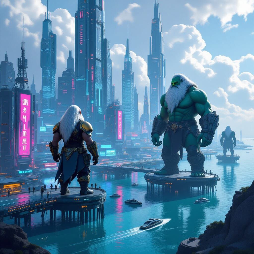 Futuristic Metropolis Co-inhabited by Dwarves and Giants