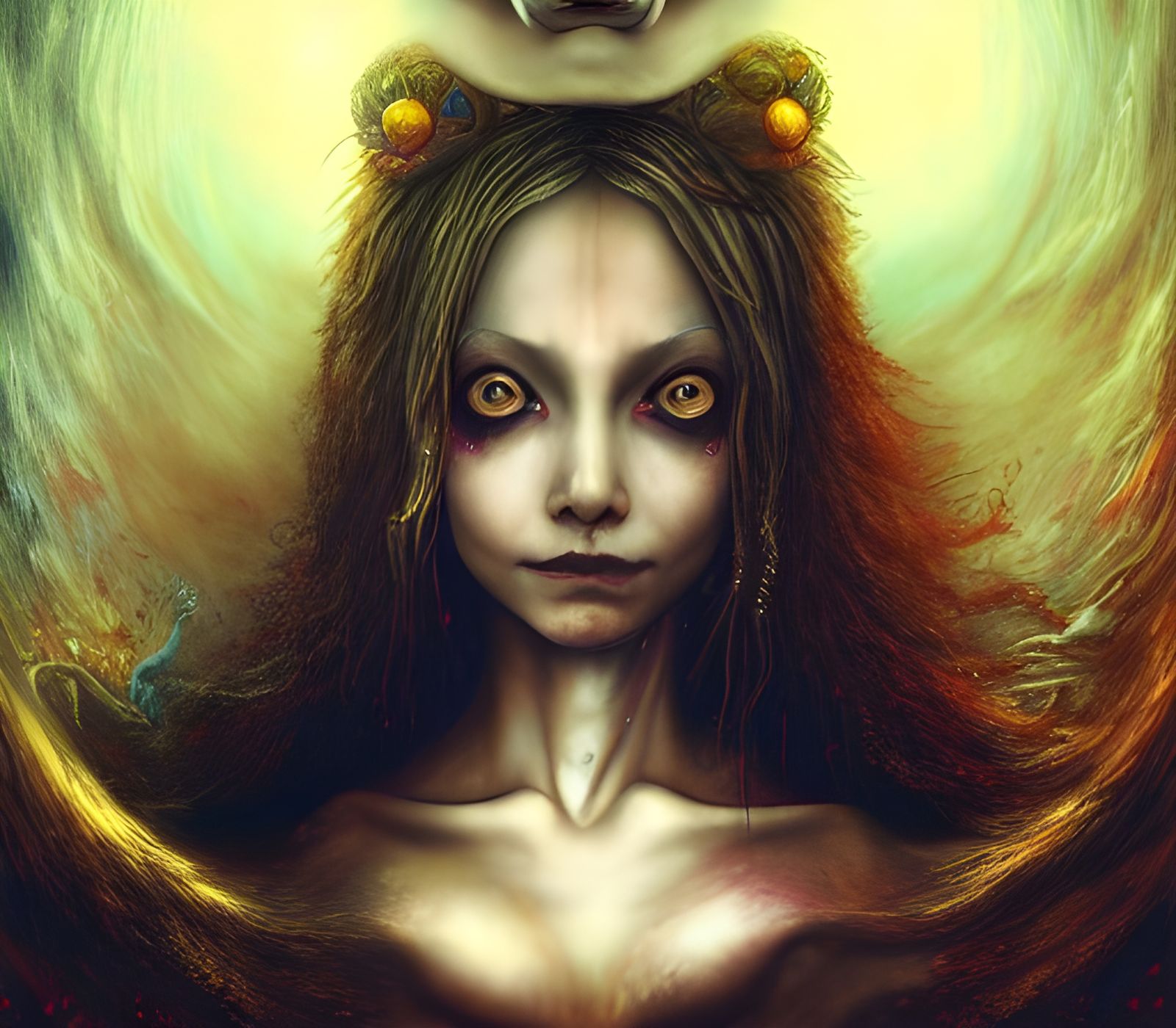 Surreal Smirking Girl Digital Illustration
