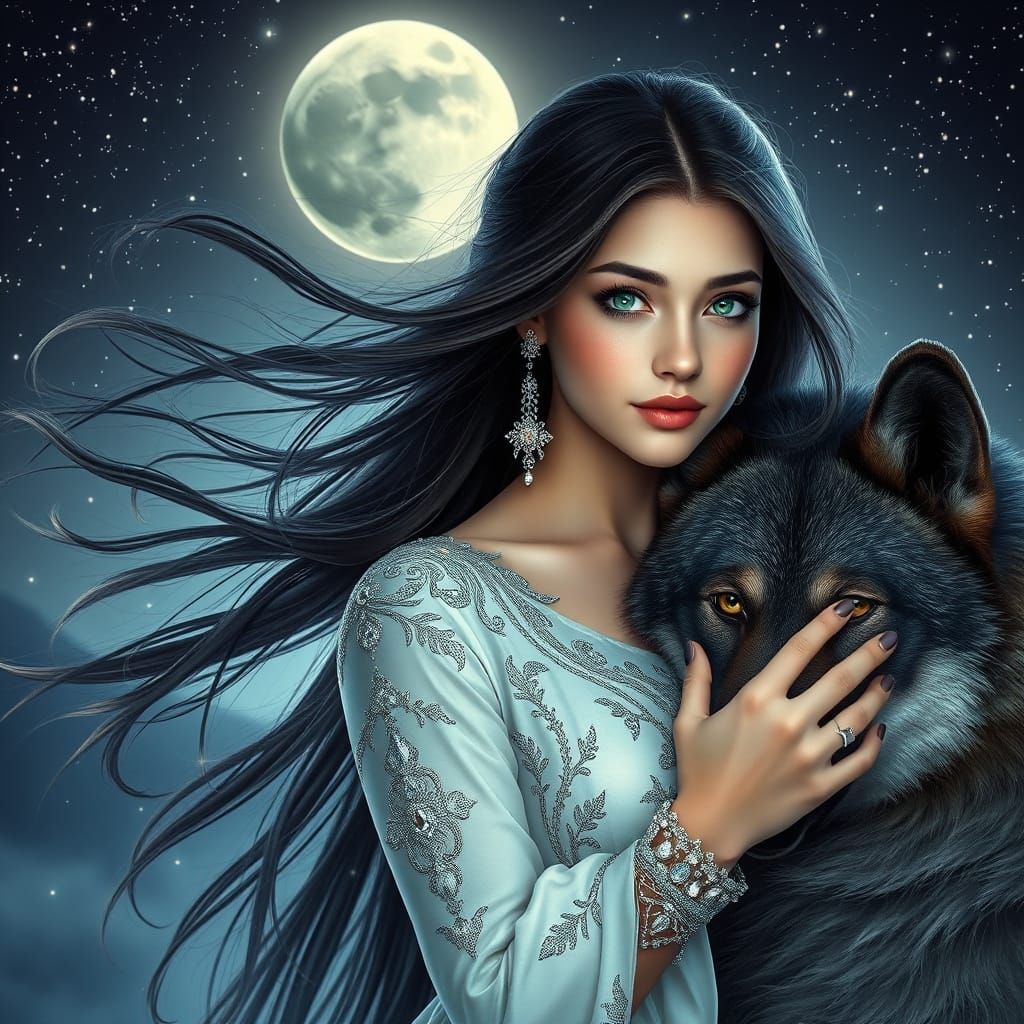 Majestic Ukrainian Goddess Embracing the Night with a Majest...