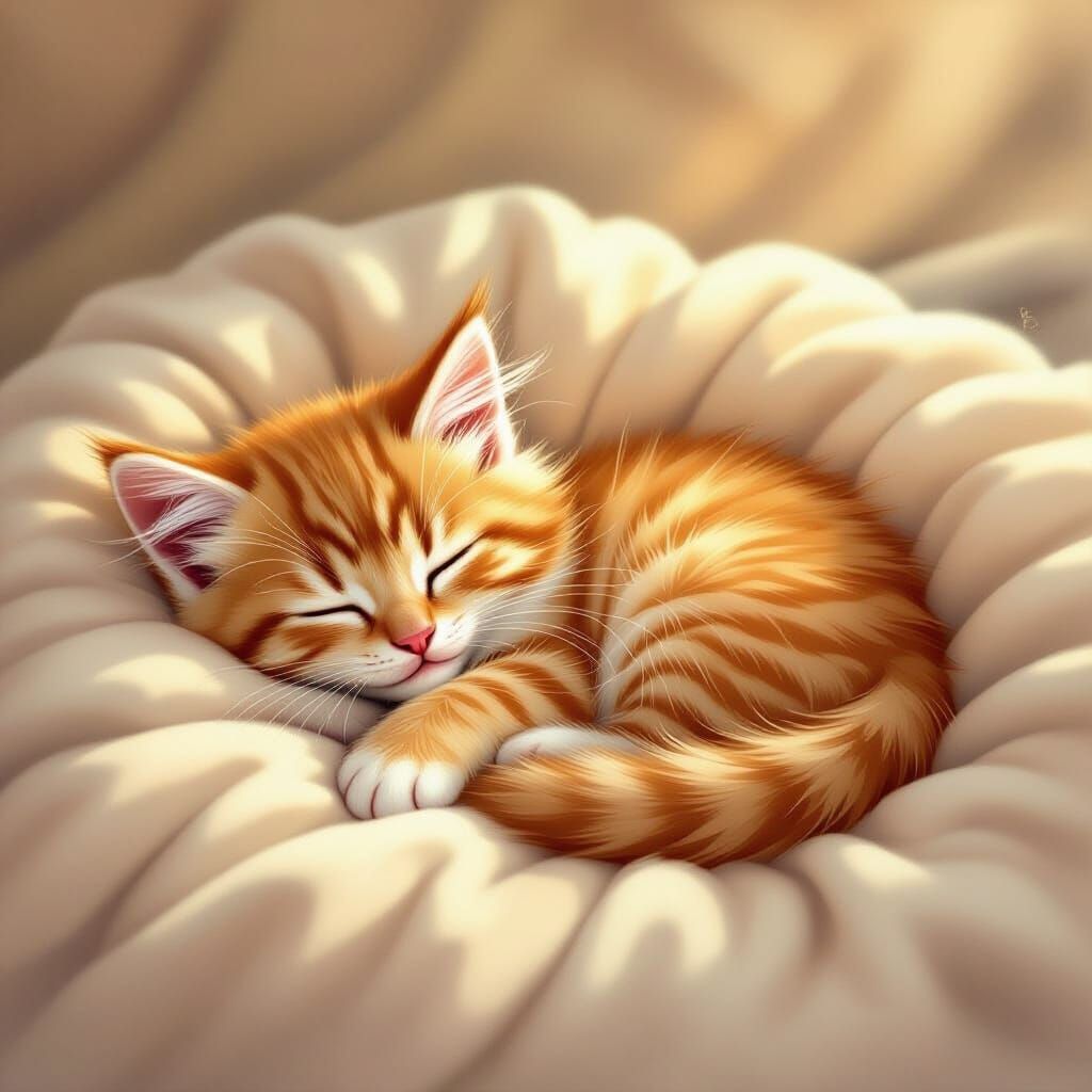 Adorable Fluffy Kitten Sleeping Peacefully