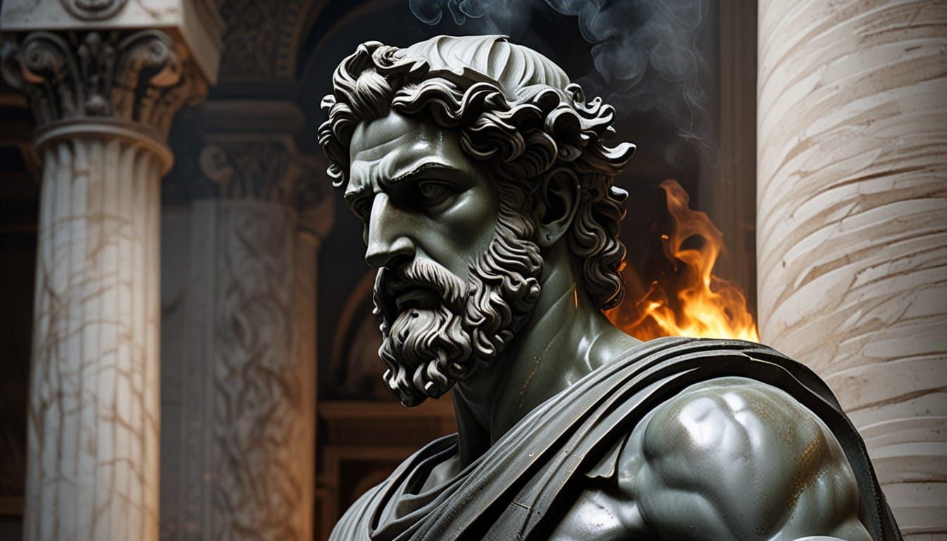 Classical Warrior Statue in Dramatic Light