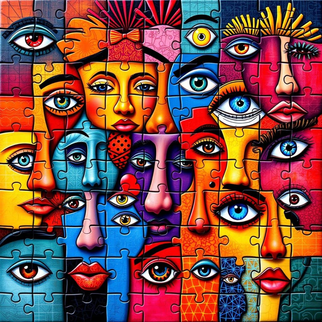 Vibrant Emotion Puzzle Art in Eclectic Styles