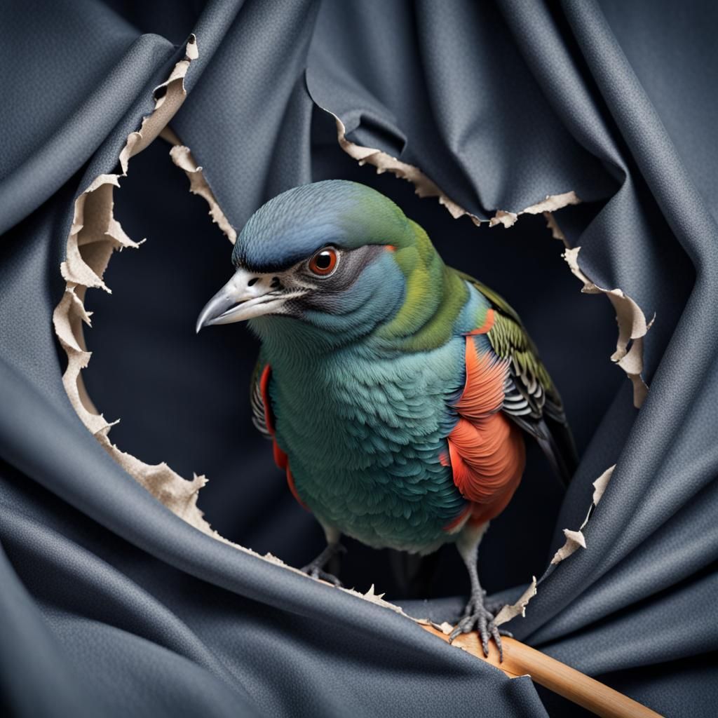 Bird Pecks Hole in Reality Fabric