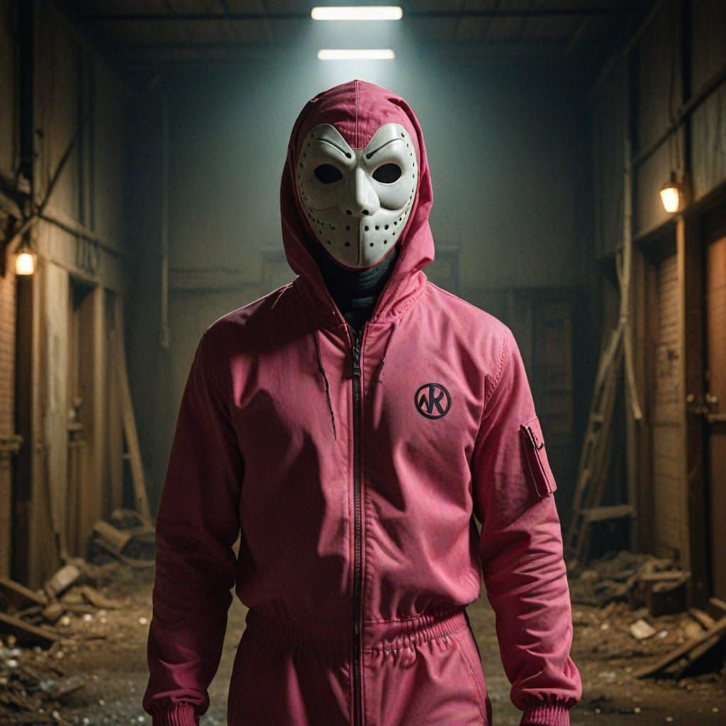 Epic Soldier in Vivid Pink Jumpsuit and Mask, Rendered in Ci...