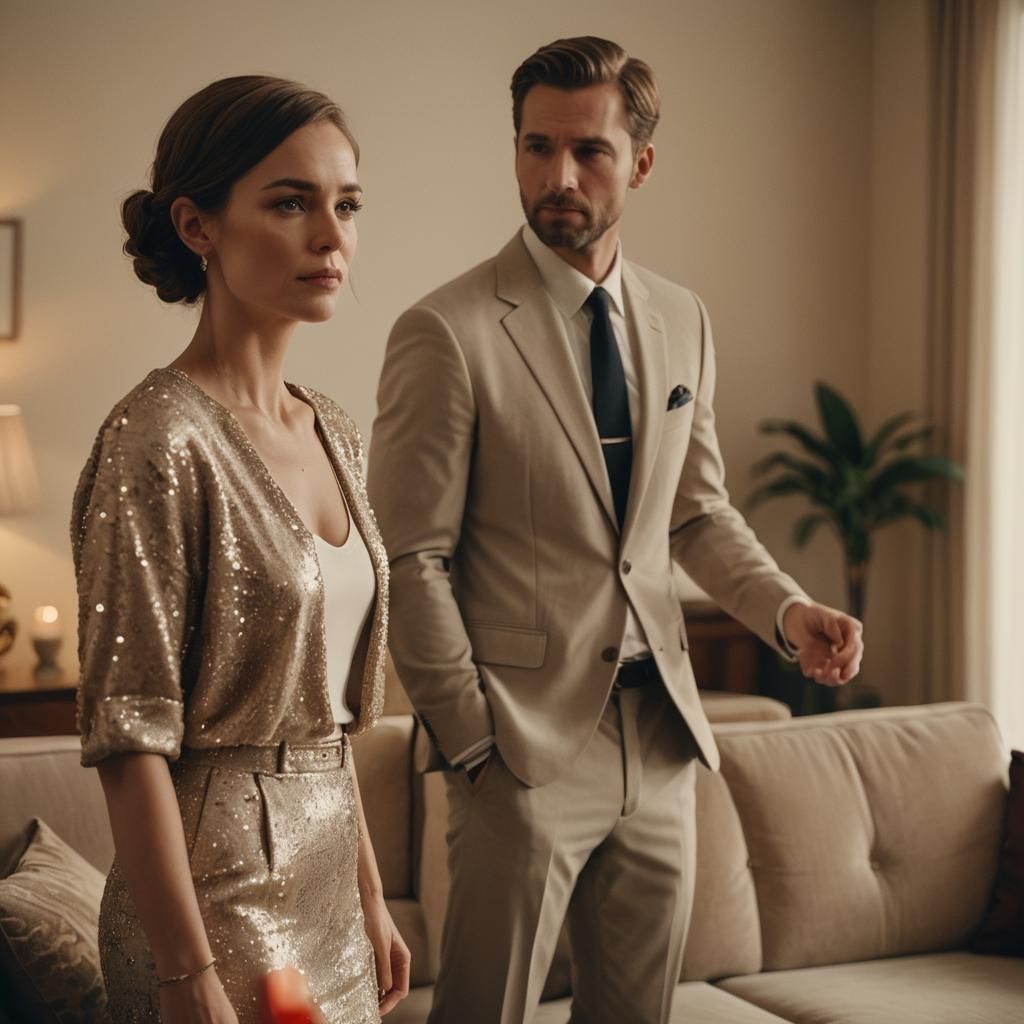 Elegant Film Still of a Woman and Man