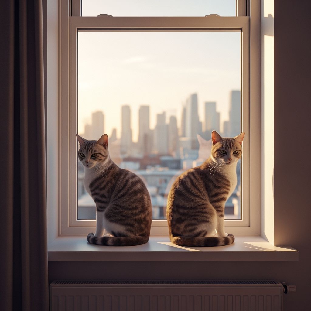 Offended Cats on Luxurious Windowsill at Golden Hour