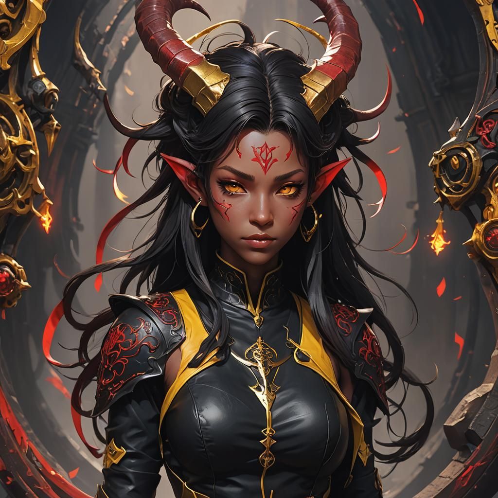 Anime Style Tiefling Woman with Red Horns