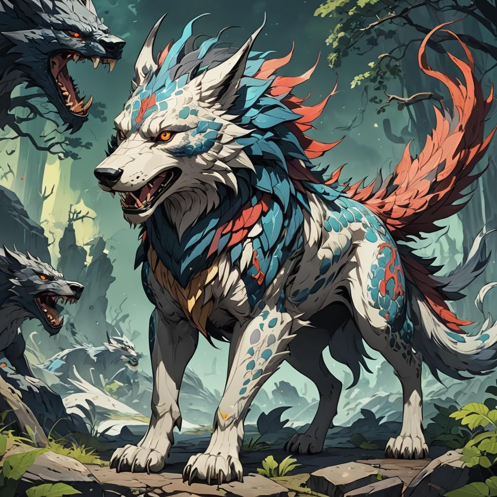 Wolf-Dragon Hybrid in Anime Style
