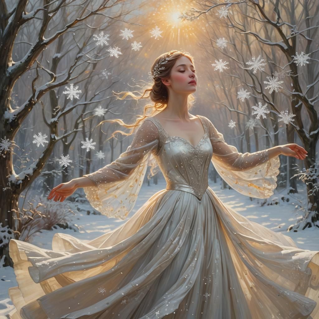 Ethereal Ballerina in Snowy Wonderland: Impressionist Style