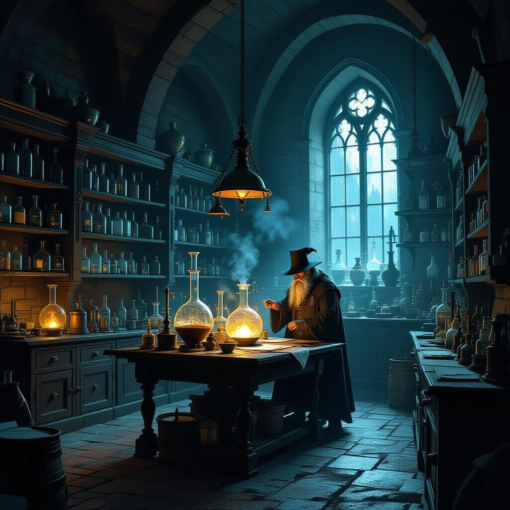 Alchemist's Lab in Dark Fantasy Style