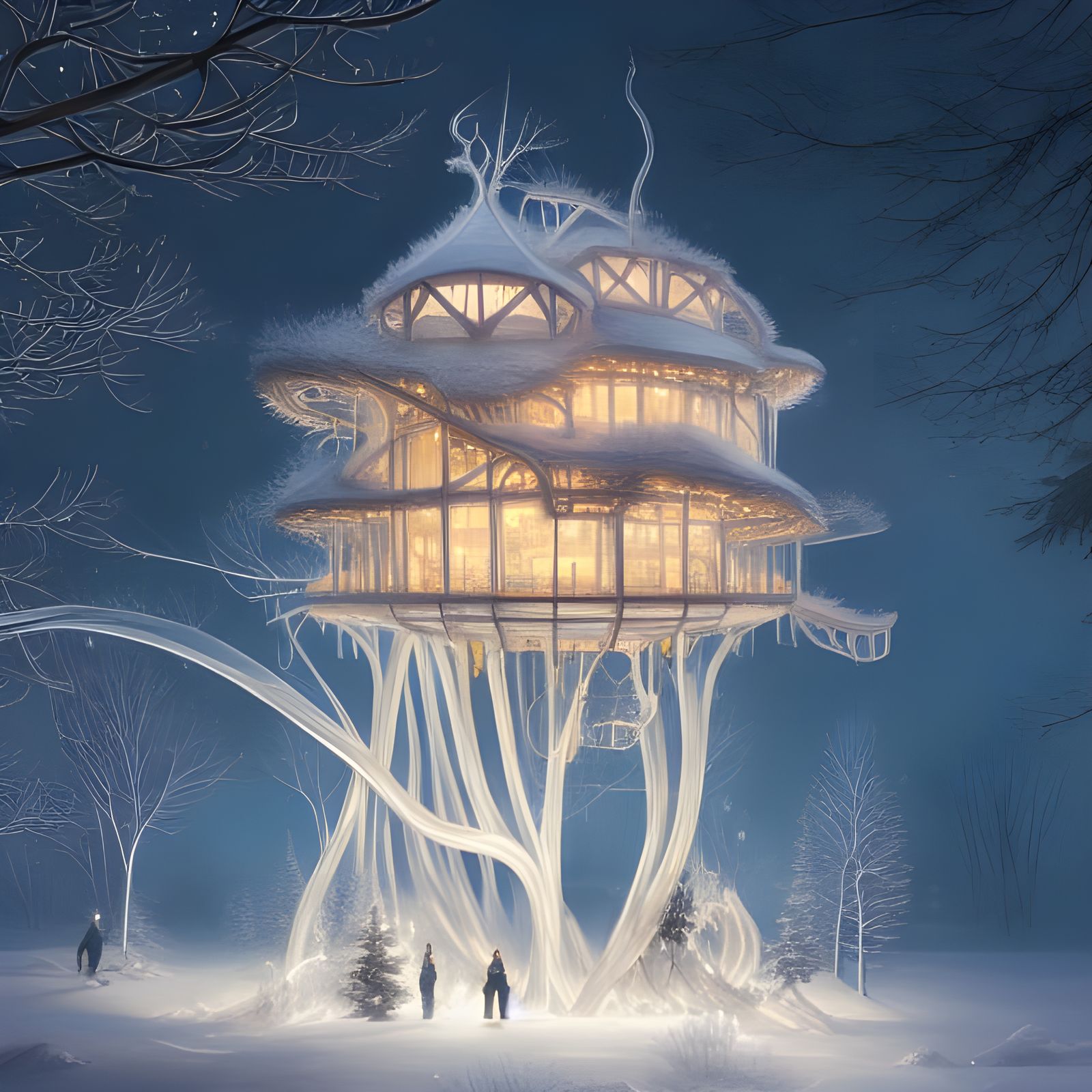 Crystalline Ice Age Treehouse: A Digital Masterpiece