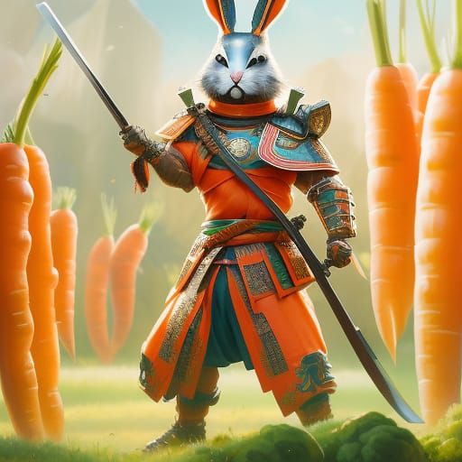 Samurai Bunny in Carrot Armor: Digital Illustration