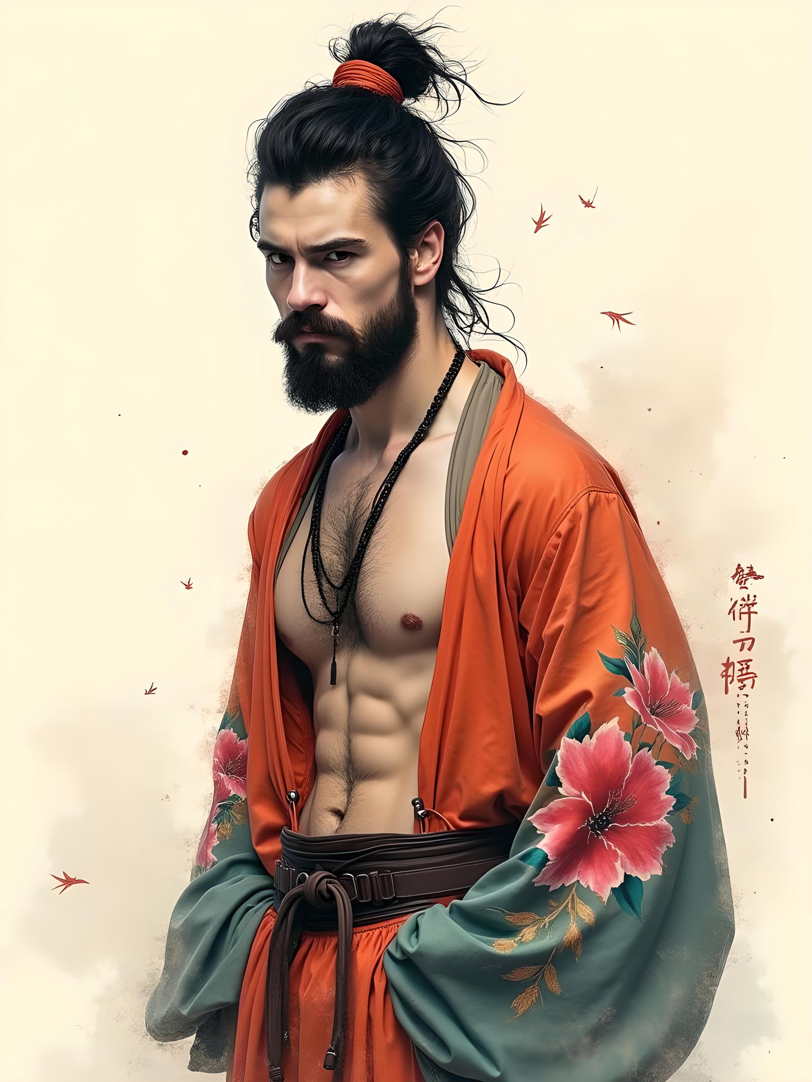 Elegant Chinese Ink Art: Handsome Man in Harness