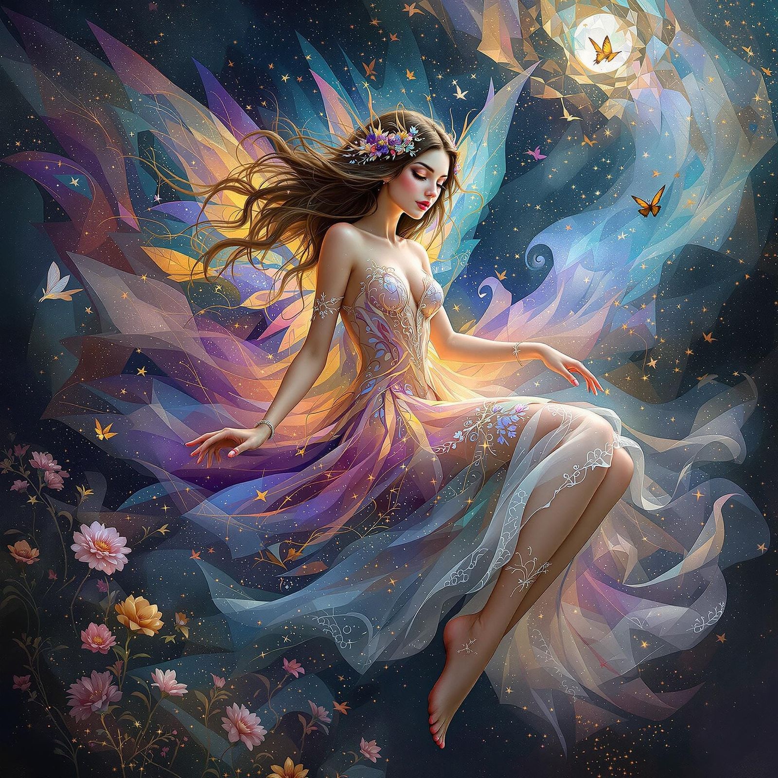 Whimsical Surreal Fairy in Bohemian-Inspired Dress