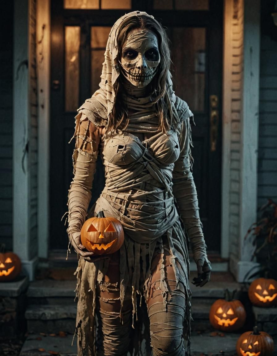Mummy Girl Trick-or-Treating in Digital Art