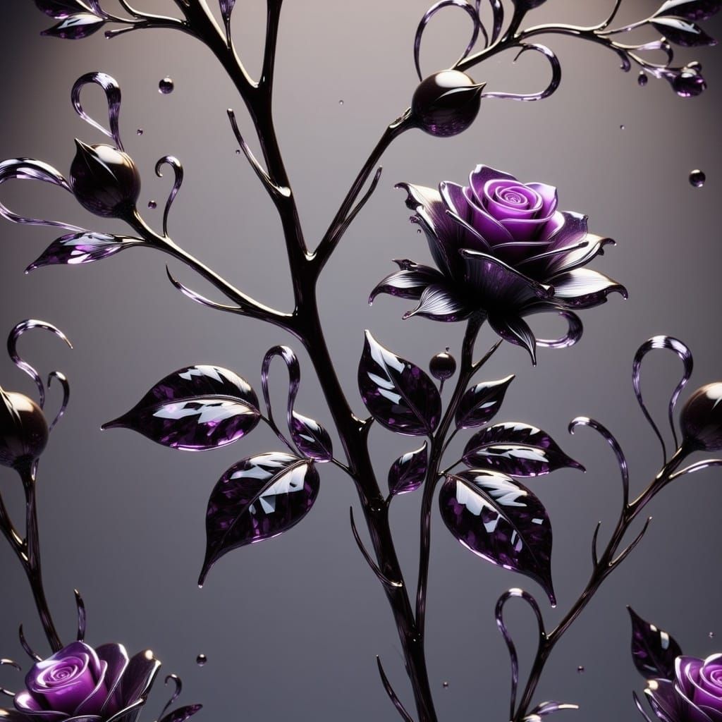 Glass Rose with Petals in Fantasy Style