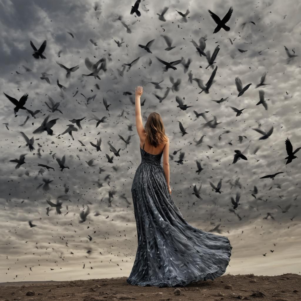 Hypermaximalist Murmuration: Woman Gazing at Bird Shapes