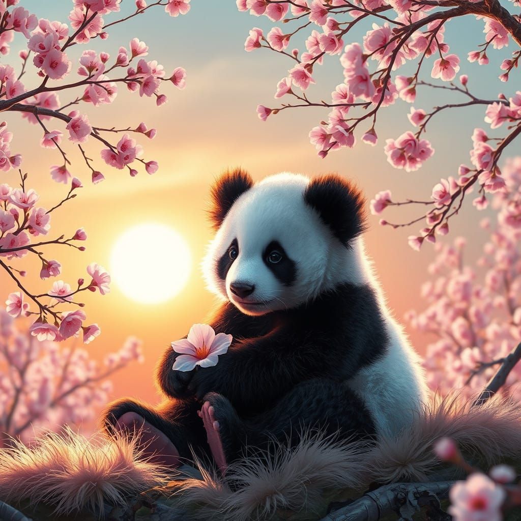 Enchanted Panda in Vibrant Sakura Wonderland